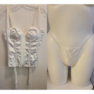Vtg Empire Intimates Lingerie Bustier Corset Back (34B) and Thong (OS) Set White